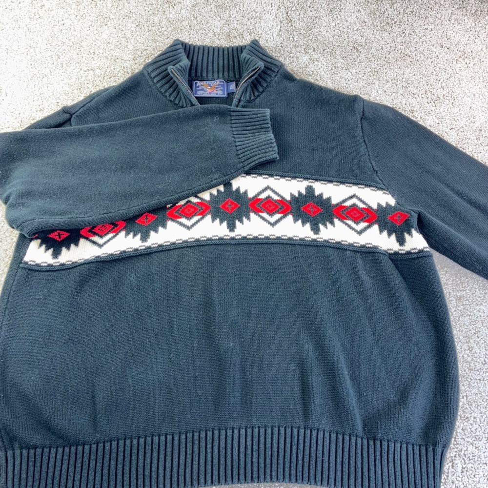 American Living Mens XXL Black‎ Aztec Southwestern Boho 1/4 Zip Sweater Cotton
